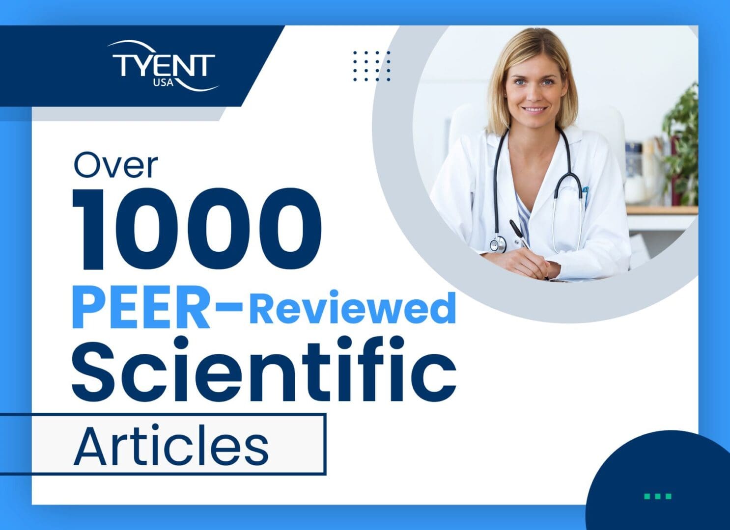 A doctor is standing in front of the words " over 1 0, 0 0 0 peer-reviewed scientific articles ".
