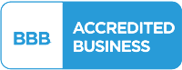 A blue and green background with the words accredited business