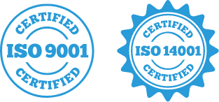 Two different blue seals with the words iso 9 0 0 1 and iso 2 7 0 0 1