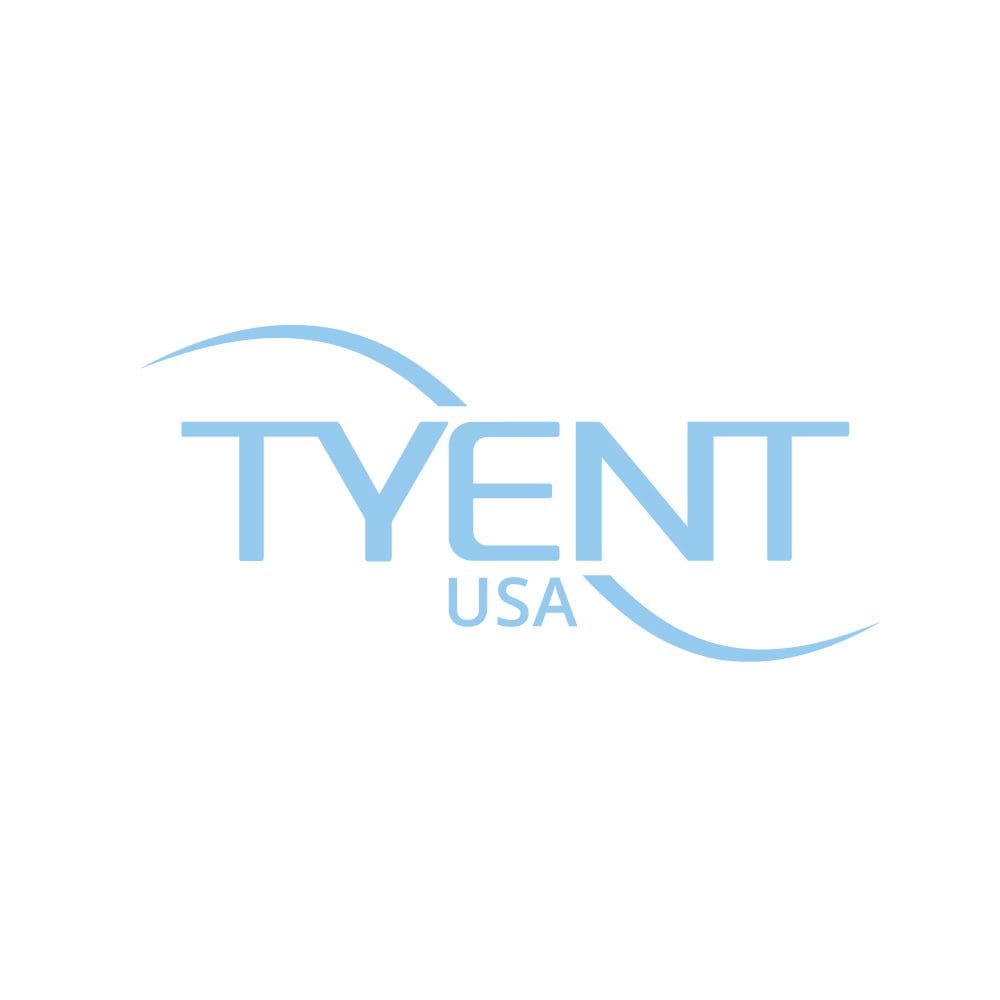 A blue and white logo of tyent usa
