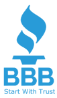 A blue and green logo for the bbb.