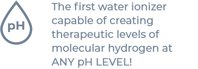 A green background with the words " the first water is capable of creating therapeutic levels in molecular hydrogen."