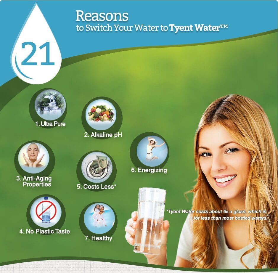 A woman holding a glass of water with the words " 2 1 reasons to drink your water " on it.