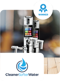A picture of the water filter system and logo.