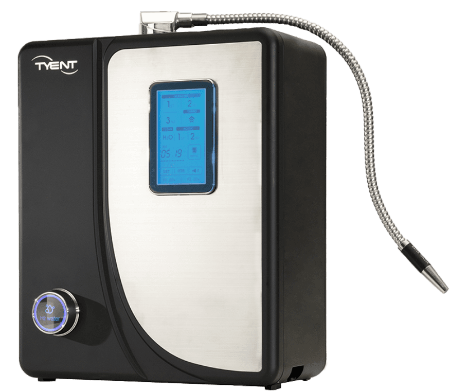 A black and silver water ionizer on a green background