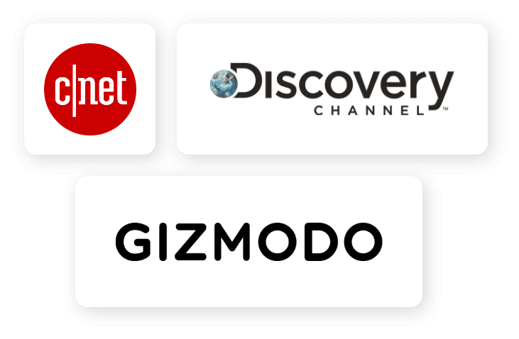 A group of logos for the internet, discovery channel and gizmodo.