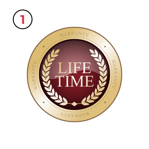 A red and gold seal that says " life time warranty company ".