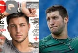 A split picture of tim tebow and his hair.