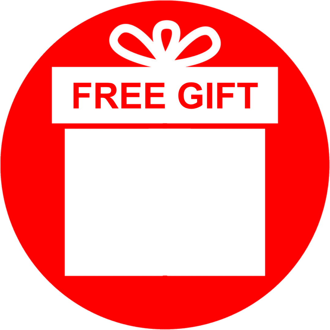 A red circle with the words " free gift ".